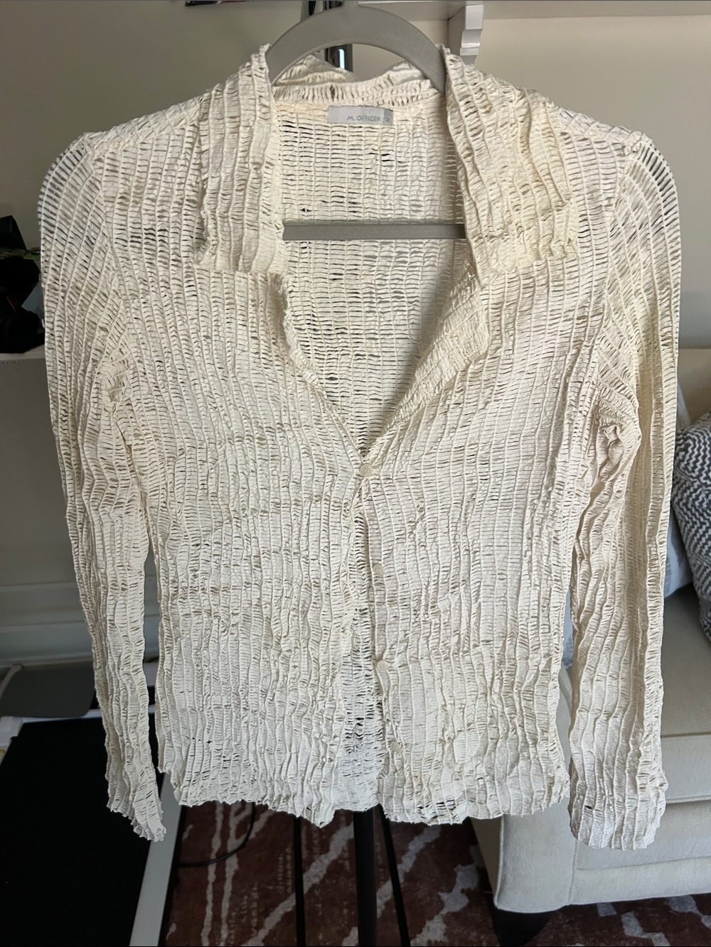 Lightweight Cream Open-Knit Button-Down Shirt by